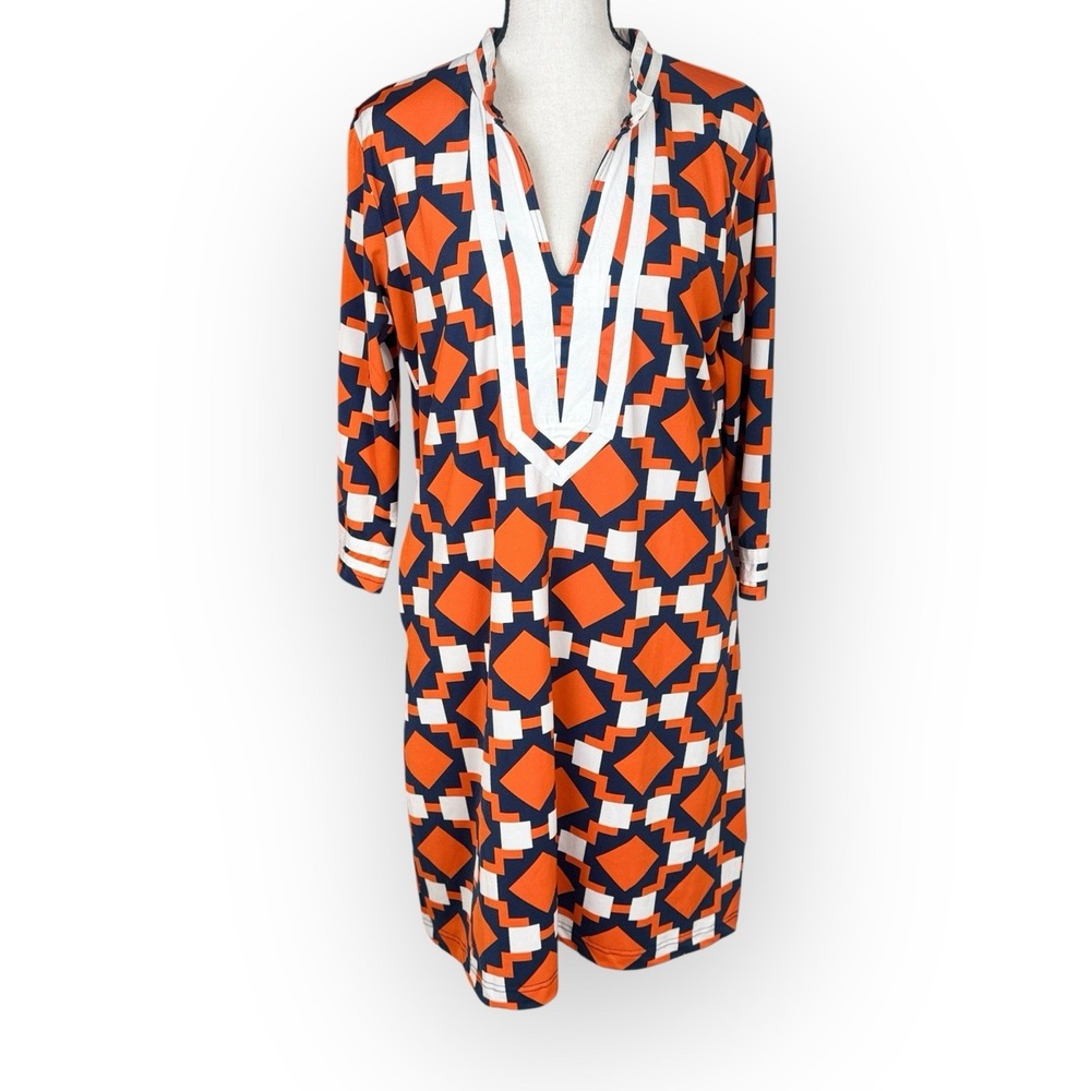 Tracy Negoshian Shift Dress M bright pop art print 3/4 sleeves zip pocket NWOT